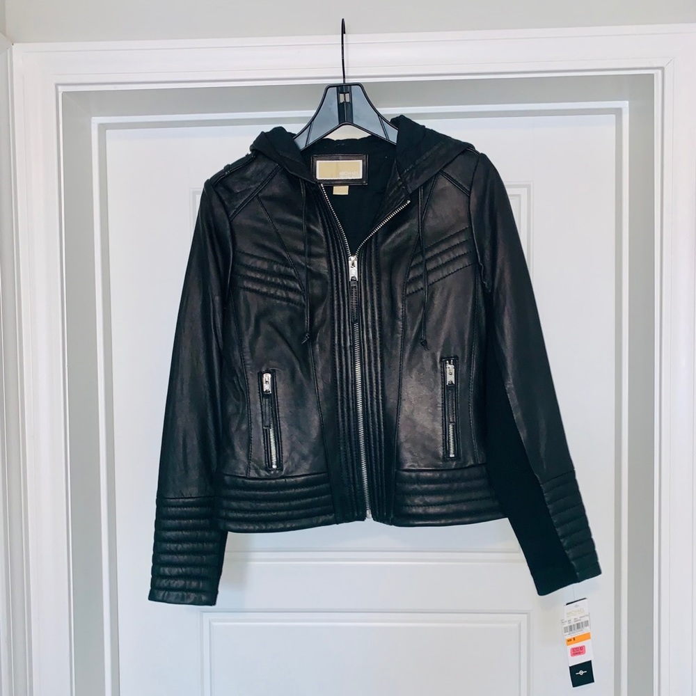 MICHAEL Michael Kors Leather Jacket with hood